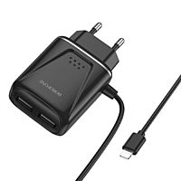 Сетевое зарядное устройство Borofone BA50A, 2хUSB, 2.1 А, кабель Lightning, 1 м, черное