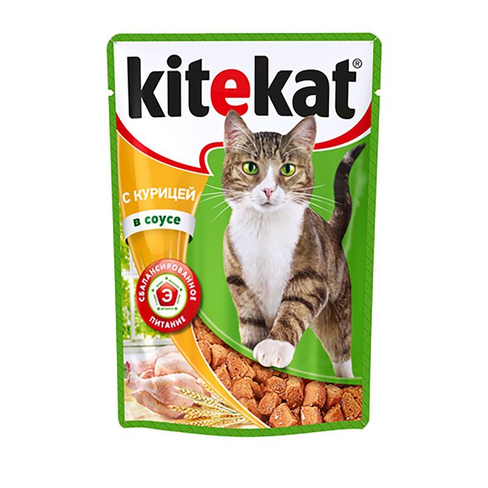 Влажный корм Kitekat для кошек, курица в соусе, пауч 85 г