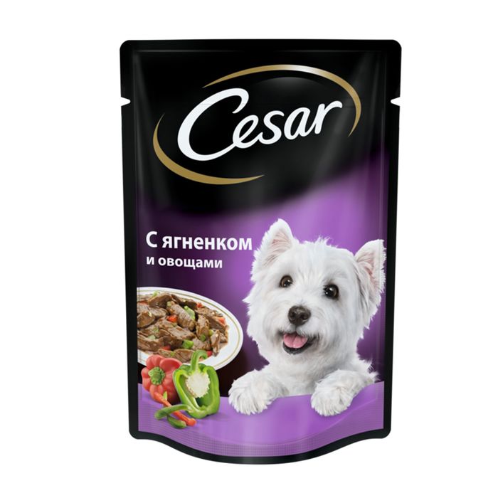 Влажный корм Cesar для собак, ягненок с овощами в соусе, пауч, 85 г