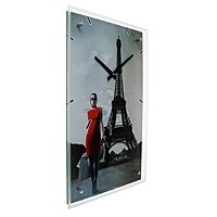 Часы настенные прямоугольные "Девушка в красном платье в париже", 35х60 см