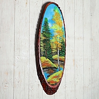 Картина Осень" в форме среза дерева 70 см, каменная крошка