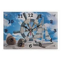 Часы настенные прямоугольные "Штурвал и яхта на песке", 25х35 см микс