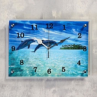 Часы настенные прямоугольные "Дельфины", 25х35 см микс