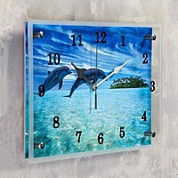 Часы настенные прямоугольные "Дельфины", 25х35 см микс