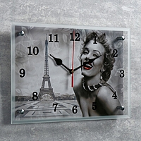 Часы настенные прямоугольные "Мэрилин Монро в Париже", 25х35 см  микс