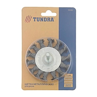 Щетка металлическая для дрели TUNDRA, со шпилькой, крученая проволока, плоская, 75 мм