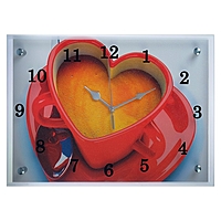 Часы настенные прямоугольные "Чашка кофе сердце", микс  25х35 см