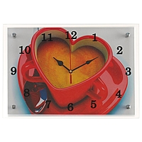 Часы настенные прямоугольные "Чашка кофе сердце", микс  25х35 см