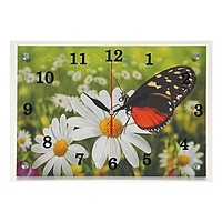 Часы настенные прямоугольные "Бабочка и ромашки", 25х35 см  микс