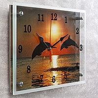 Часы настенные прямоугольные "Дельфины на закате", 25х35 см микс