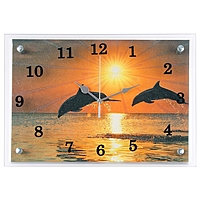 Часы настенные прямоугольные "Дельфины на закате", 25х35 см микс
