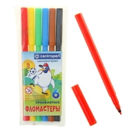 Фломастеры 6 цветов "Пингвины" смываемые