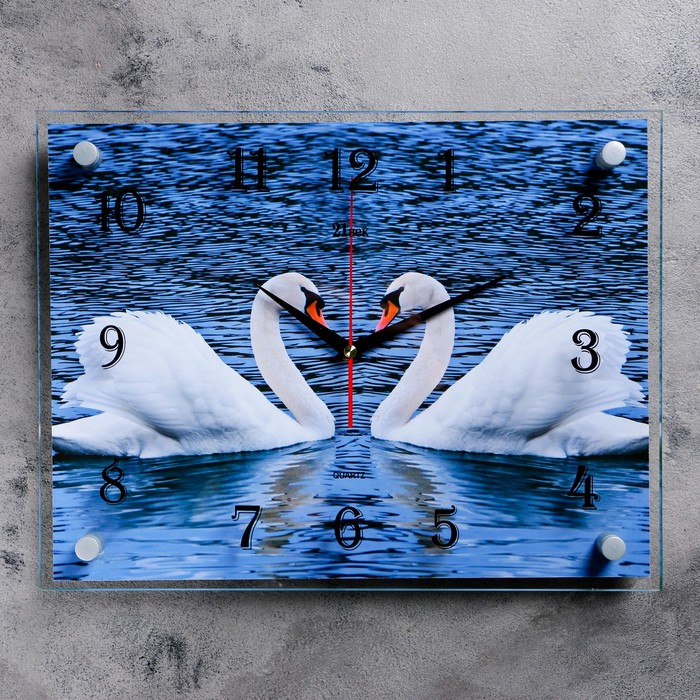 Часы настенные прямоугольные "Пара лебедей", 30х40 см микс