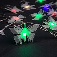 Гирлянда "Нить" 5 м с насадками "Бабочки малые", IP20, прозрачная нить, 20 LED, свечение мульти, мигание, 220 В