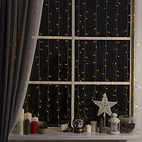 Гирлянда "Занавес" 2 х 1.5 м , IP20, прозрачная нить, 360 LED, свечение жёлтое, 8 режимов, 220 В