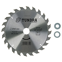 Диск пильный по дереву TUNDRA, быстрый рез, 250 х 32 мм (кольца на 20, 16), 24 зуба
