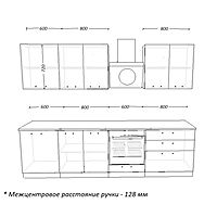 Кухонный гарнитур 2, 2800х600 мм, Белый глянец/бриллиант черный