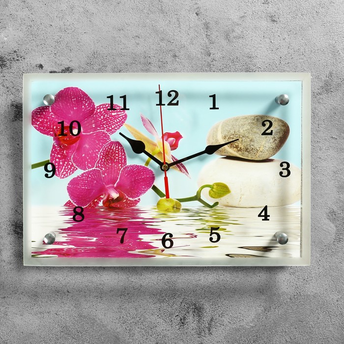 Часы настенные прямоугольные "Сиреневые орхидеи и камни", 20х30 см микс