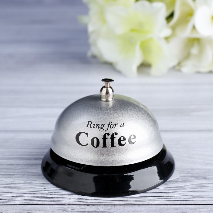 Звонок настольный Ring for a coffee, большой, бело-чёрный