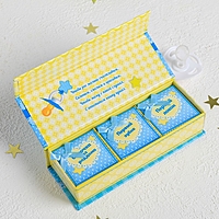 Набор подарочный для новорожденных "А у нас сын": фотоальбом на 100 фото и три коробочки для хранения