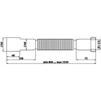 Гофросифон "АНИ" K116, 1 1/2" х 40/50 мм, удлинённый, без выпуска, L= 541-1371 мм