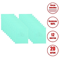Комплект тетрадей из 20 шт, 12 листов, косая линейка, Зёленая обложка (Архангельск), белизна 100%