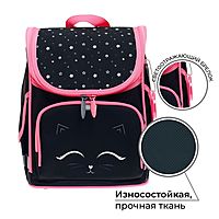 Ранец школьный Стандарт, 34 х 25 х 13 см, Calligrata М "Котик", чёрный