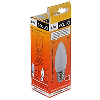 Лампа светодиодная Ecola, C37, E27, 6 Вт, 4000 K, 101x37 мм, свеча, дневной белый
