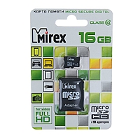 Флеш карта microSDHC MIREX 16Gb (class 10) + адаптер