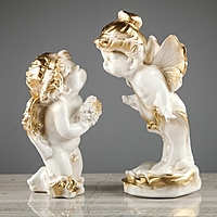 Набор статуэток 2 шт. "Ангел и мотылек" большой, бело-золотой
