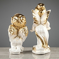 Набор статуэток 2 шт. "Ангел и мотылек" большой, бело-золотой