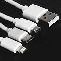 Кабель Windigo, 3 в 1, microUSB/Lightning/Type-C - USB, 3 А, PVC оплетка, 1 м, белый