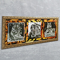 Часы-картина настенные "Тигры", 35х100 см микс