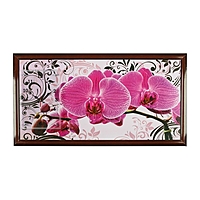 Часы-картина настенные "Розовые орхидеи с узором", 50х100 см, МИКС