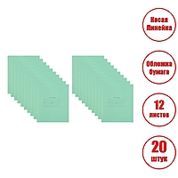 Комплект тетрадей из 20 штук "Зелёная обложка", 12 листов, в косую линейку, блок №2, белизна 75%