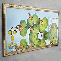 Часы-картина настенные "Зеленые орхидеи в воде", 50х100 см