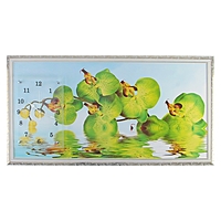 Часы-картина настенные "Зеленые орхидеи в воде", 50х100 см