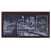 Часы-картина настенные "Ночной Нью-Йорк", черно-белый 50х100 см  микс