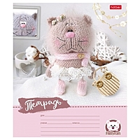 Тетрадь 12 листов в узкую линейку Уютные котики, обложка мелованный картон, скругленные углы, поля, МИКС