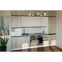 Кухонный гарнитур Паола люкс 3000х600 Белый/Кантри/Дуб грей, Дуб браун