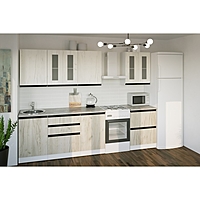 Кухонный гарнитур Паола компакт 2200х600 Белый/Кантри/Дуб грей, Дуб браун