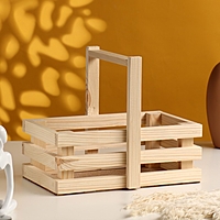 Кашпо деревянное трёхреечное с деревянной ручкой 24,5х20,5х16,5 см натуральное