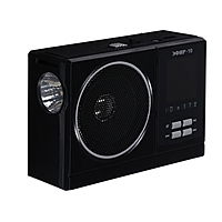 Радиоприемник "Эфир-10", FM 64-108МГц, 220 В,аккумулятор 900 мАч,фонарь, светомузыка, чёрный