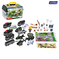АВТОГРАД Набор игровой "Военная техника" с 12 моделями техники, дорожные знаки, игровое поле   76128