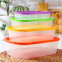 Набор контейнеров пищевых 4шт 0,5; 1; 1,6; 2,3л BioFresh прямоуг, цвет МИКС