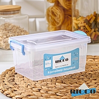 Контейнер пищевой 0,9л 18х11х8см прямоуг, цвет прозрачный/голубой