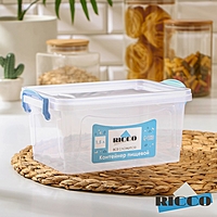 Контейнер пищевой 1,5л 21х14х10см прямоуг, цвет прозрачный/голубой