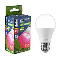 Лампа светодиодная для растений Uniel, Е27, А60, 9 Вт, 110 мм, прозрачная
