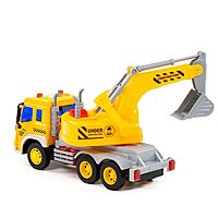 Автомобиль-экскаватор «Сити», инерционный, со светом и звуком, цвет жёлтый