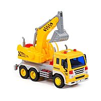 Автомобиль-экскаватор «Сити», инерционный, со светом и звуком, цвет жёлтый